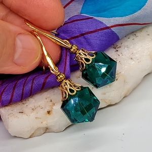 ❤️Gold Earrings Ocan Green Crystals Sparkling Elegant Lightweight Earrings